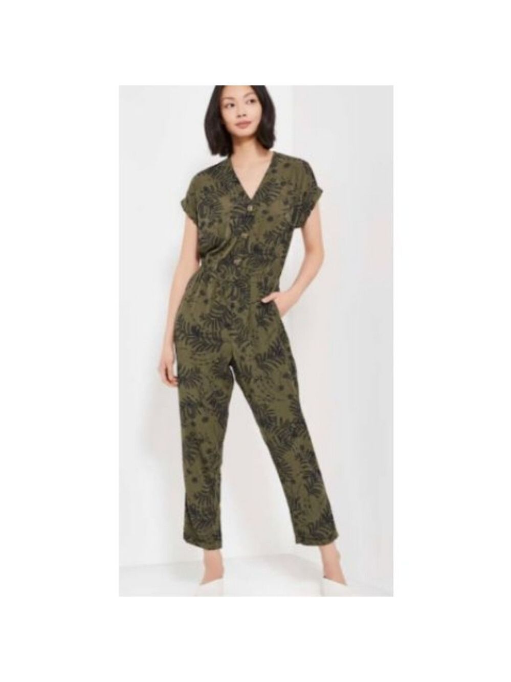 Joe Fresh Green Leaf Print Jumpsuit